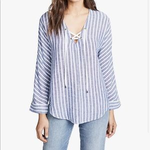 NWOT Rails Linen blend striped lace up top